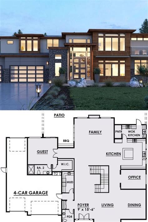 5 Bedroom Two Story Contemporary Style Home Floor Plan Modern House