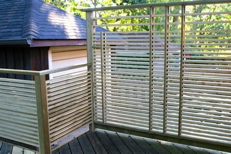 Position the bottom slat rail on the bottom rail (e) 5/8 inch from the edge of the rail. Pressure treated horizontal slat deck screen and deck ...