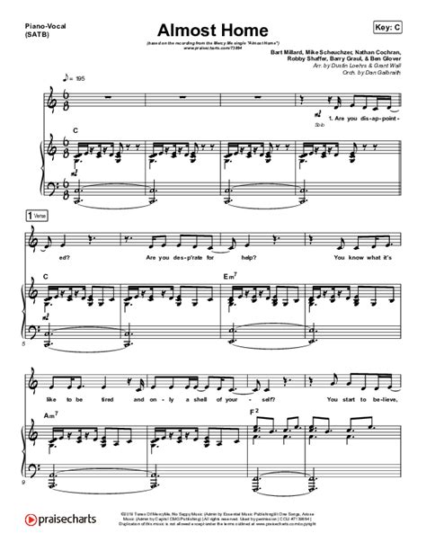 Almost Home Sheet Music Pdf Mercyme Praisecharts