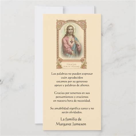 Catholic Jesus Funeral Condolence Spanish Thank You Card Zazzle