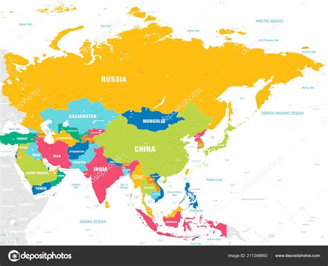 Mapa Del Vector Del Continente Asia Con Nombres Paises Capitales Images