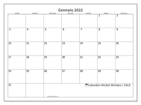 Calendari Da Stampare 2022 “lunedi Domenica” Michel Zbinden It