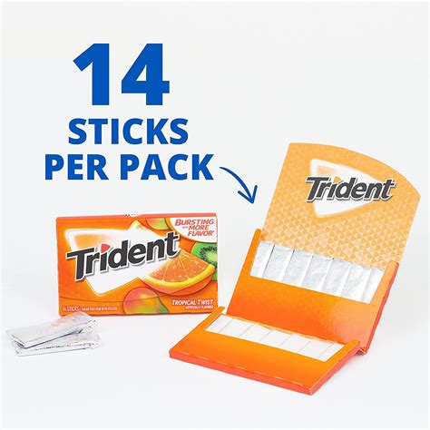 Trident Gum Tropical Twist Sugar Free Chewing Gum 14 Sticks Pack