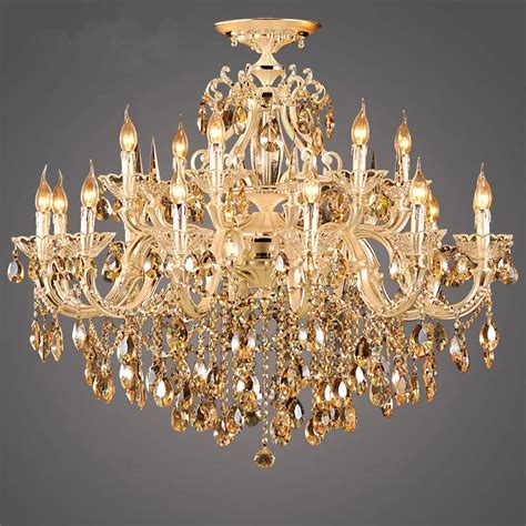 Modern Luxury 9k Gold Crystal Chandelier Large Lustre Cognac Living
