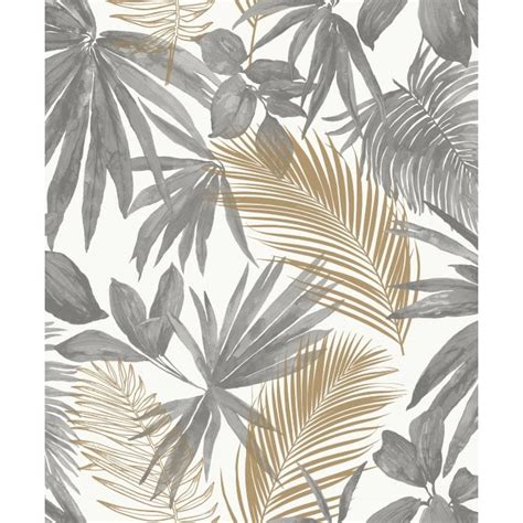 Wild Palm Leaves Wallpaper Grey And Gold 1wall Wallpaper