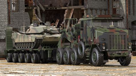 Oshkosh M1070 Tank Transporter M1000 Semi Trailer With M1 Abrams 3d