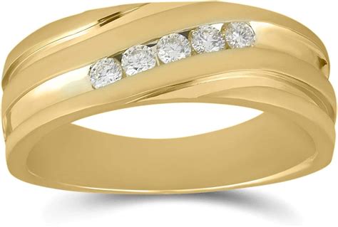 Diamond2deal 14ct Yellow Gold Mens Round Diamond Diagonal Wedding Band