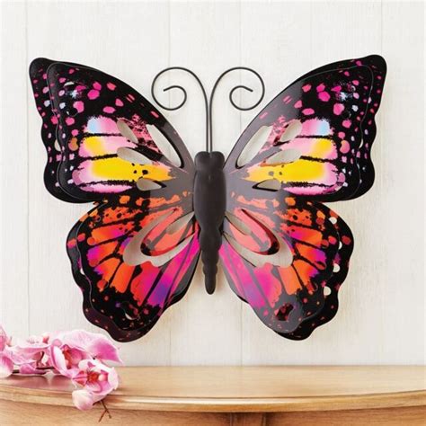 Wings Butterfly Wall Decor Sculpture Metal Floral Garden Art Colorful