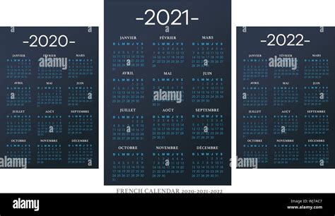 2020 2021 2022 French Calendar Template Year Vector Image Images And Images