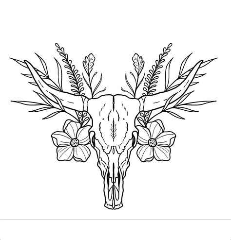 a deer skull with flowers on it s antlers and leaves in the center