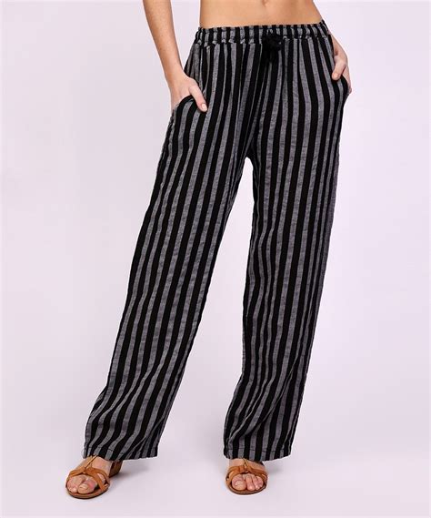 Take A Look At This Black Stripe Drawstring Linen Pants Women Today
