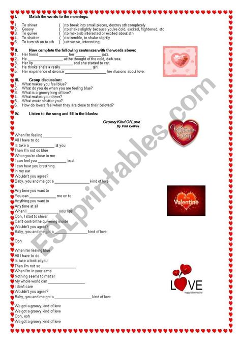 Song A Groovy Kind Of Love Esl Worksheet By Lubar