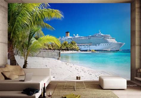 Custom 3d Photo Wallpaper Beach Coconut Tree Seascape 3d Living Room