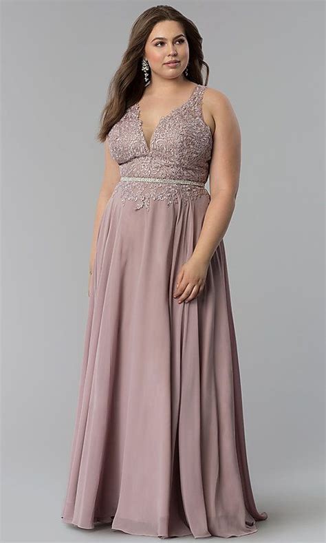 Lace Bodice Long Chiffon Plus Size Prom Dress Plus Size Prom Dresses
