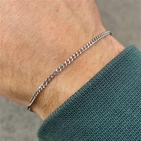 2mm Silver Bracelet Chain Thin Cuban Curb Chain Steel Metal Etsy Uk