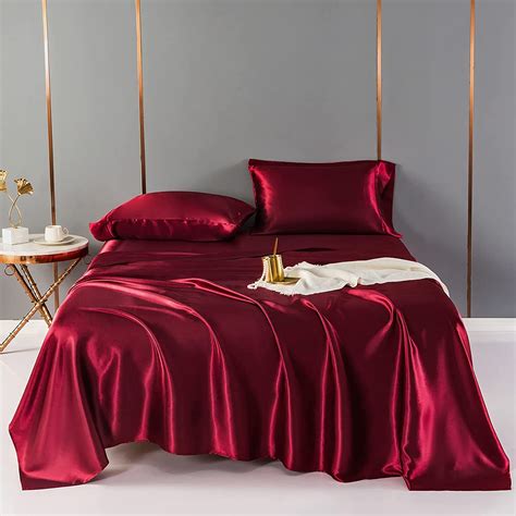 Hengwei King Size Satin Sheets Cooling Sheets Silky Bed Sheet Soft Luxury Satin
