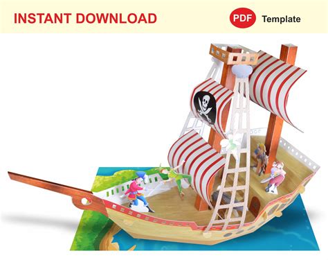 Paper Model Pirate Ship Pirate Ship Paper Craft 3d Paper Etsy