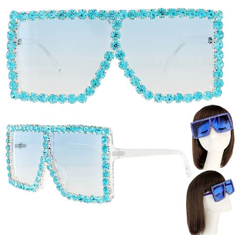 gly11264 aq sparkling rhinestone large square oversized sunglasses