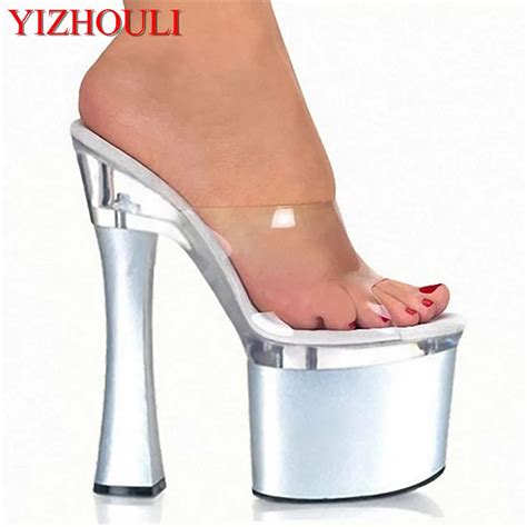 Aliexpress Com Buy Cm Summer Sexy Crystal Slippers Female High Heeled Paillette Platform