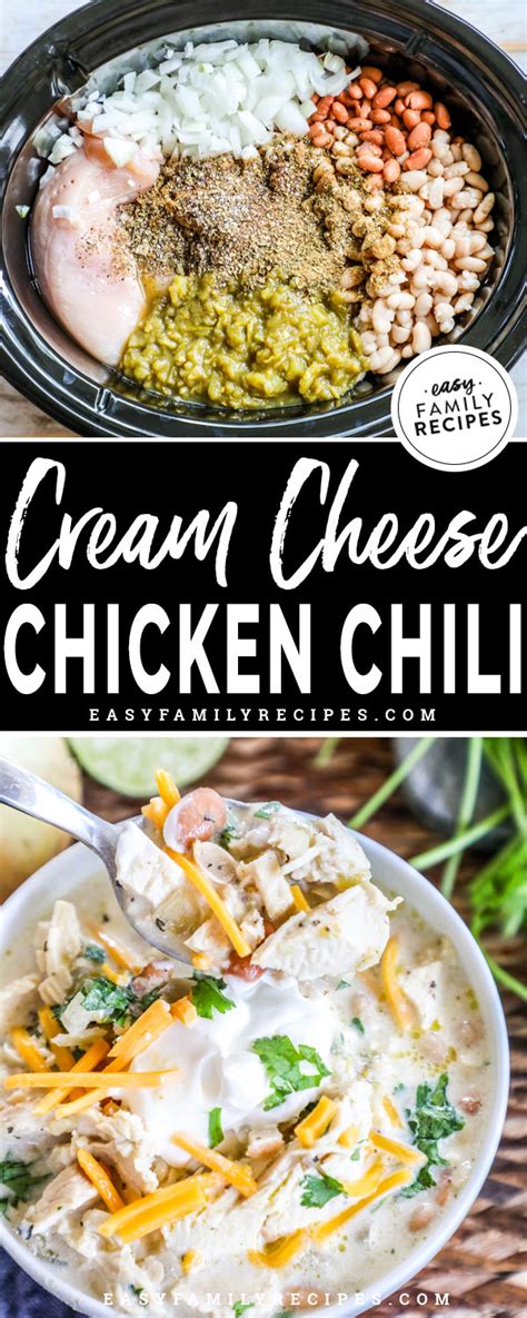 Spoon cream cheese over chicken. ULTIMATE Cream Cheese Chicken Chili {Crock Pot} ·The EASY Way!