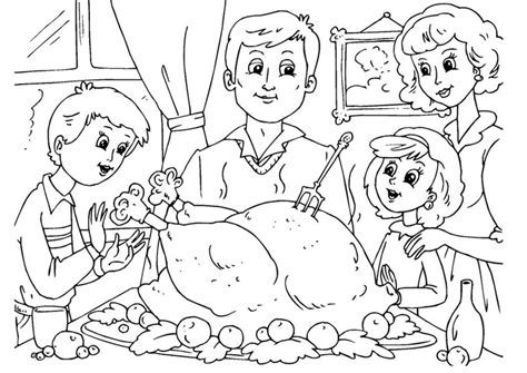 Dibujo Para Colorear Comida De Acción De Gracias Con La Familia
