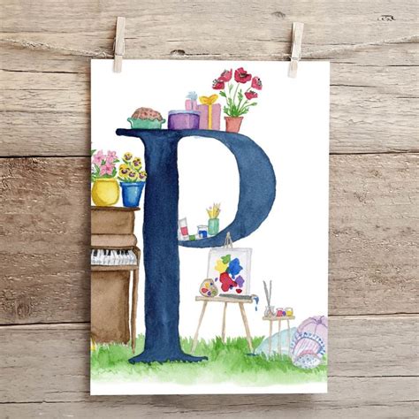 Letter P Teatime In The Garden Watercolor Print Letter P Etsy In 2020