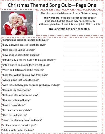 Free Printable Christmas Song Quiz Printable