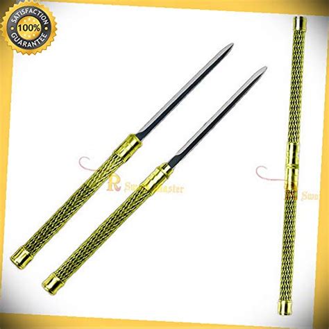 2 In 1 Gold Double Bladed Ninja Sword Staff Spear Short Perfect For