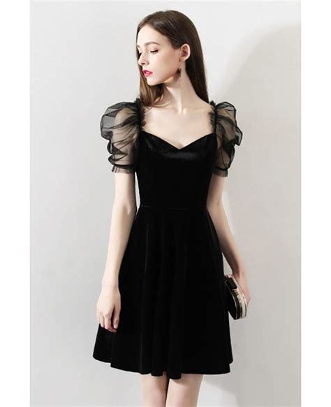 Unique Black Bubble Sleeve Little Black Party Dress Htx97003