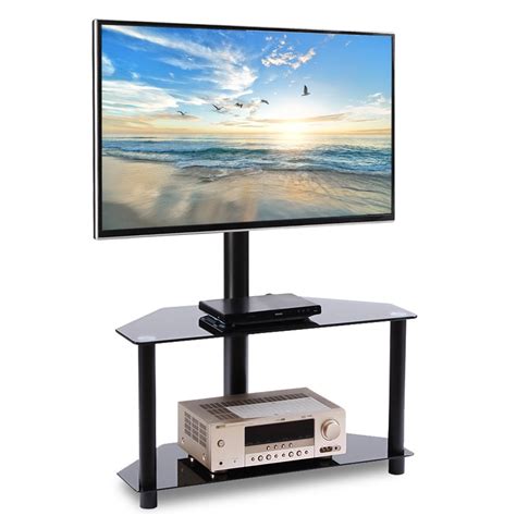 Swivel Corner Black Glass Tv Stand With Mount For 32 To 55 Inch Led Lcd