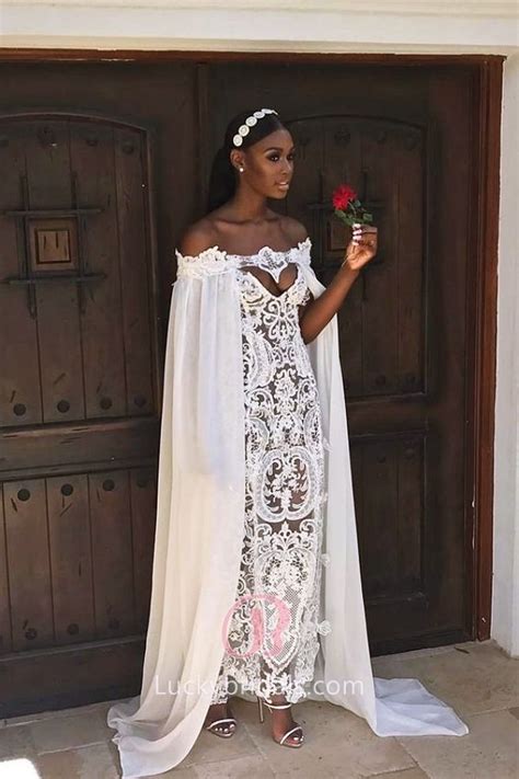 40 Wedding Dress Ideas For Black Women Long White Wedding Dress Cape