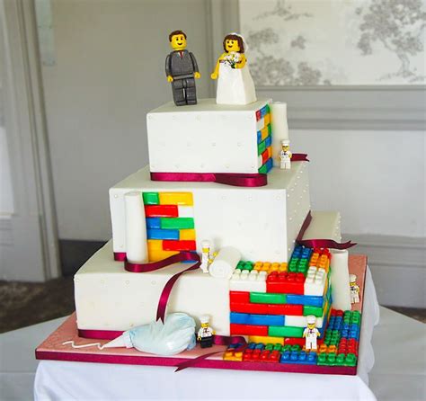 A Wedding Cake With Legos On Top
