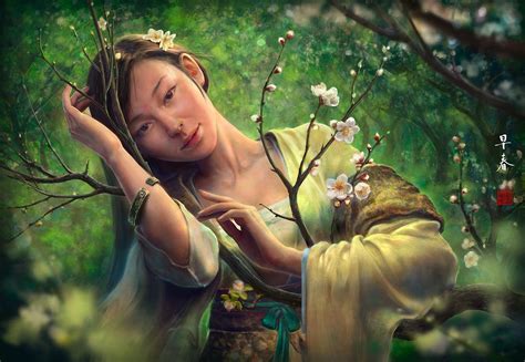 Asian Oriental Fantasy Art Women Females Face Eyes Pov Trees