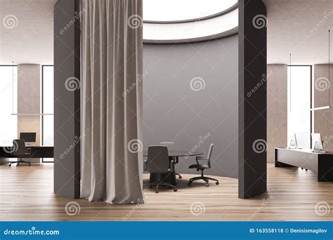 Round Gray Futuristic Meeting Room Interior Stock Illustration