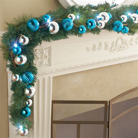 Lighted Blue And Silver Ornament Ball Garland Collections Etc