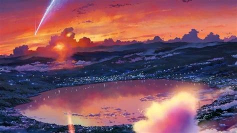 Your Name Anime Scenery Art Comet Sunrise Clouds Wallpaper Kimi No