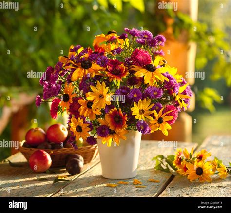 Bouquet Of Flowers With Asters And Sunflowers Stock Photo Alamy