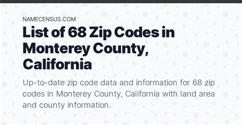 Monterey County Zip Codes List Of 68 Zip Codes In Monterey County