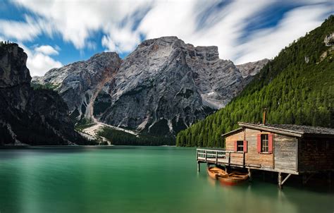 Wallpaper Mountains Lake Boats Italy House Italy The Dolomites