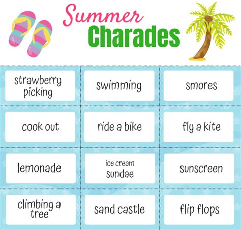 Printable Summer Charades Game For Kids