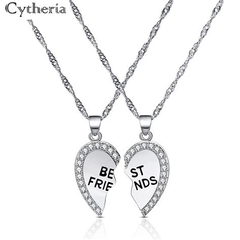 Stylish Jewelry Unisex 2 Pcs Bff Necklace Best Friend Mens Womens Heart Pendant Necklace Couple