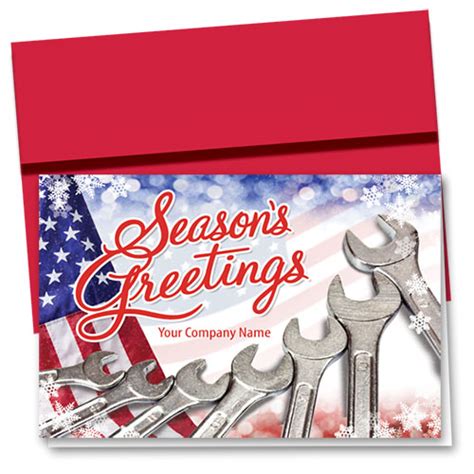 Double Personalized Full Color Holiday Card Freedom Wrench Auto