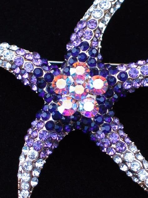 Purple Lavender Rhinestone Ocean Sea Life Sea Star Starfish Pin Brooch
