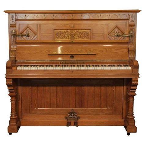 English Gothic Style Ibach Upright Piano Carved Oak Traditional Folk