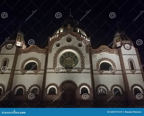 Detail Of Subotica Synagogue By Night Also Known As Jakab And Komor