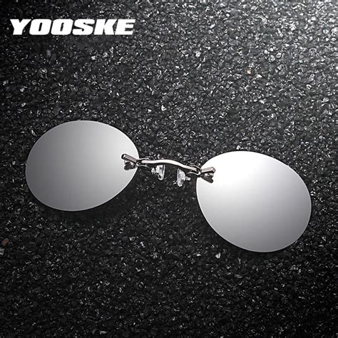 Yooske Clip On Nose Sunglasses Men Vintage Hacker Empire Matrix Morpheus Rimless Sun Glasses