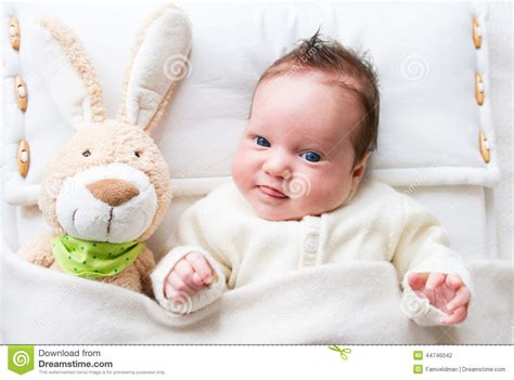 Baby With Toy Bunny Stock Photo Image Of Background 44746042
