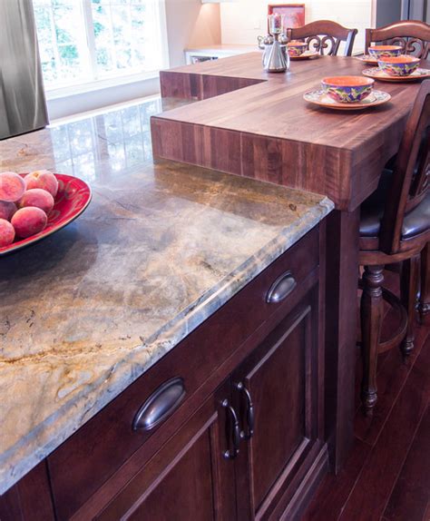Contrasting Island Of Quartzite And Walnut Butcher Block West Chester