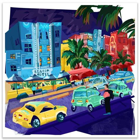 Ocean Drive Nightlife Miami Beach Florida Art Print Giclée Print Plastic Free Etsy