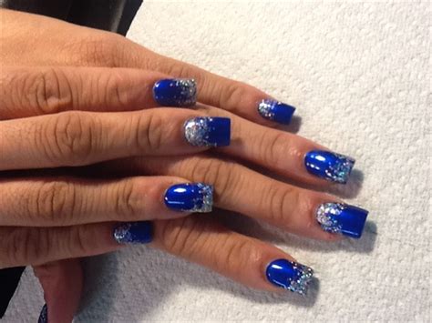 Blue Acrylic Nails With Silver Glitter Division Of